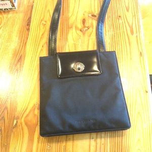 BVLGARI Expandable dual pocket black leather and nylon shoulder purse